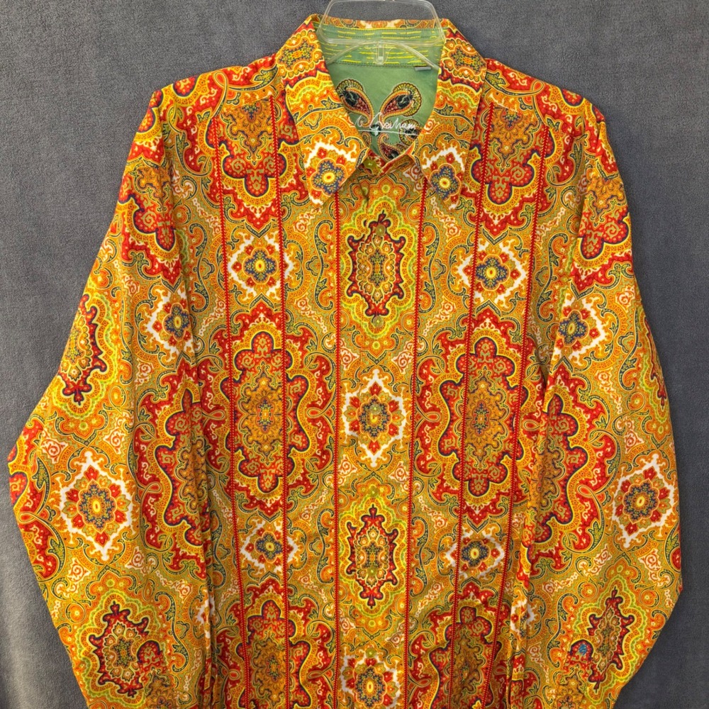 Robert Graham Mens XL Sarsaparilla Paisley Button Up Shirt Red Orange Braided